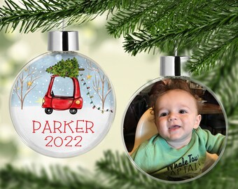 Personalized Picture Christmas Floating Ornament with Year Double Sided
