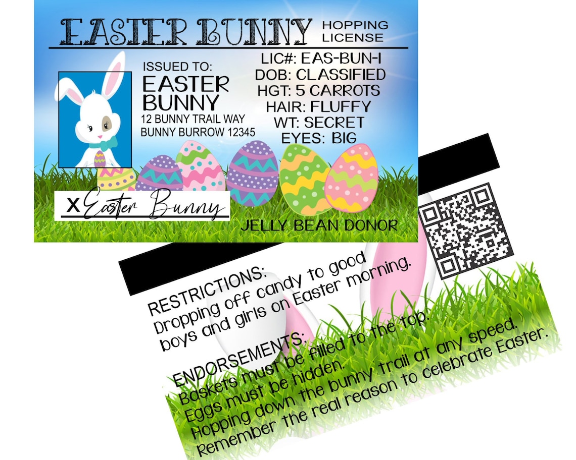 Easter Bunny Drivers License Fun Easter Gifts for Kids Etsy