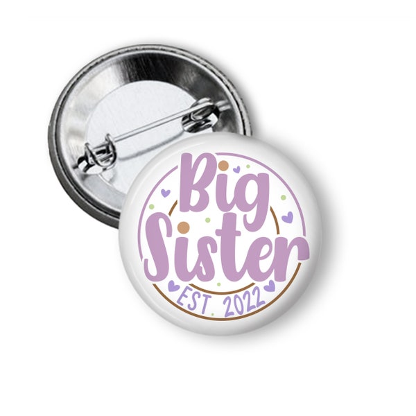 Big Sister Again Baby Shower Pregnancy Announcement Button Pin