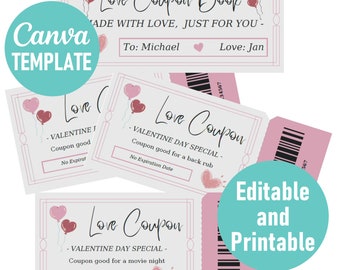Editable Love Coupon Book Printable Love Coupons Digital Valentines Coupon Book Anniversary Gift for Her, Gift for Him Instant Download