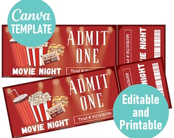 Editable Digital Movie Night Ticket Valentines Gifts Surprise Ticket Movie Night Invitation Printable Ticket Movie Birthday Party Invitation