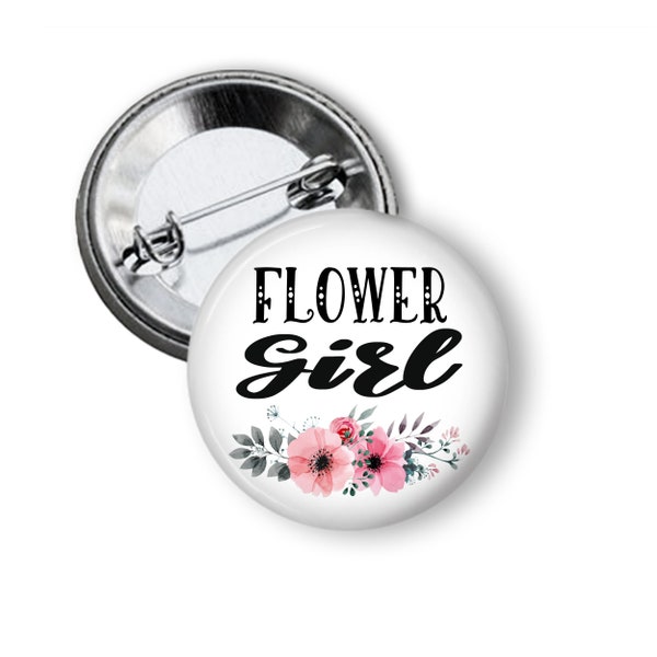 Flower Girl Button Bridal Shower Rehearsal Dinner Wedding Pin with Pink Flowers