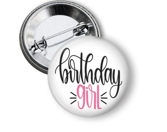 Birthday Girl Button Party Favors with Optional Foil Ring