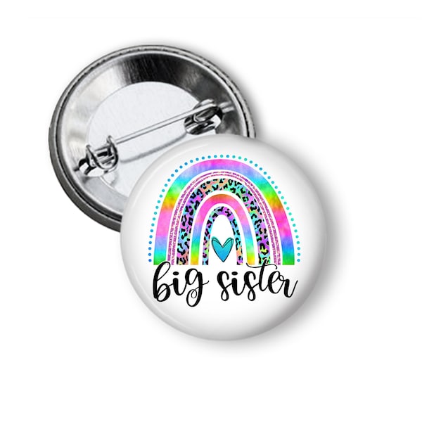 Big Sister Middle Little Rainbow Button Baby Shower Pregnancy Announcement Pin