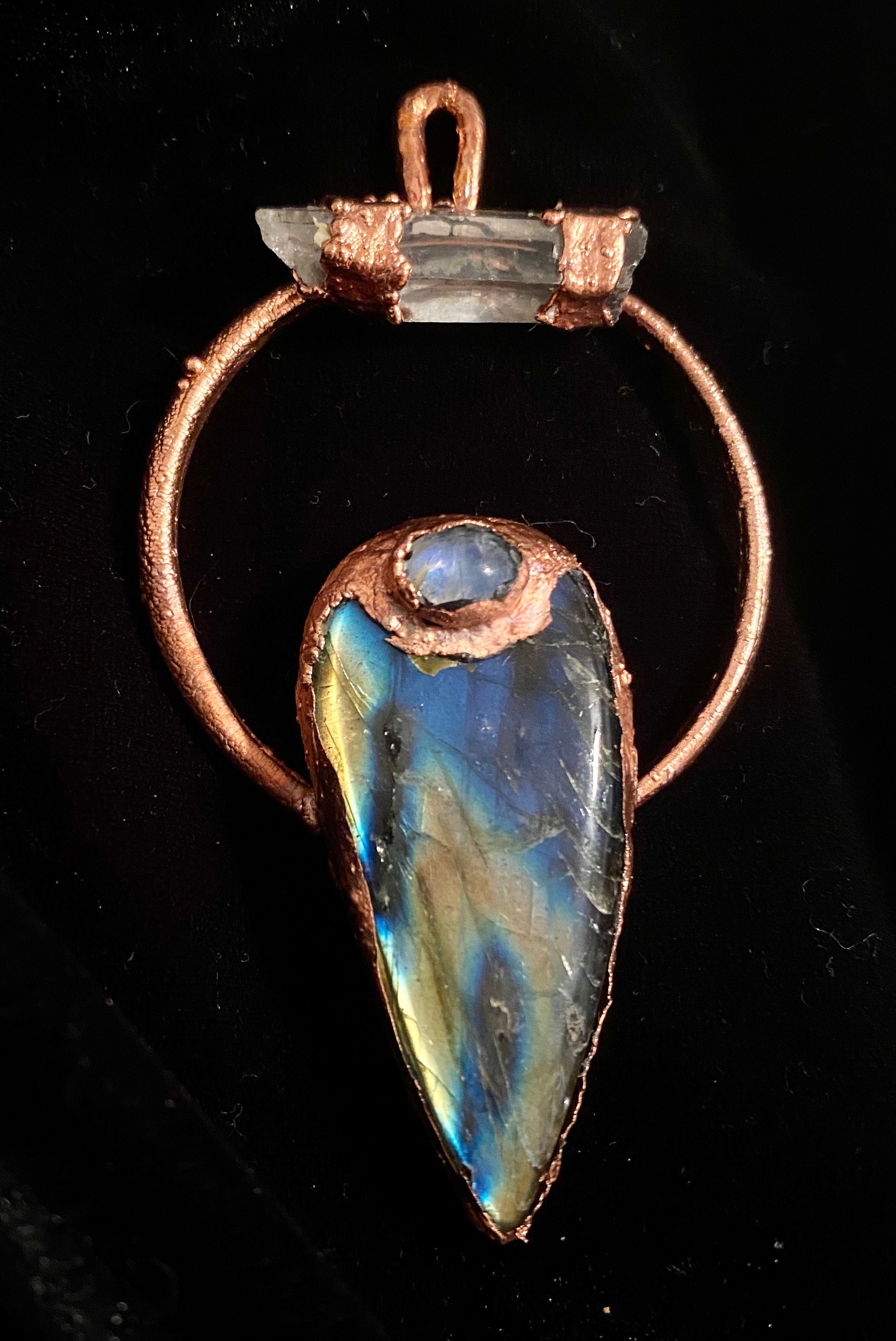Labradorite Quartz and Moonstone Electroformed Pendant Etsy UK