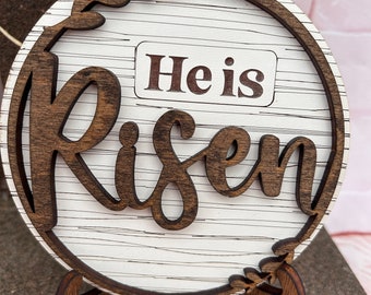 He Is Risen Wood Laser Engraved Home Decor 5" Round