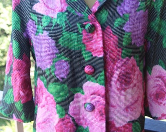 Fabulous 1950s 1960s Silk Floral Jacket or Coat Dress