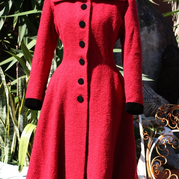 RESERVED FOR LENA Vibrant, Warm, Elegant Pure Wool Coat, 1940s to 1950s Coat