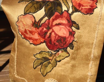 Antique Victorian Edwardian Unique Silk Pelmet Velvet Applique Tassels Wall Hanging 1800-1900s Shabby Chic