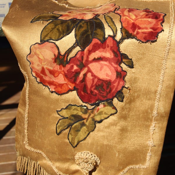 Antique Victorian Edwardian Unique Silk Pelmet Velvet Applique Tassels Wall Hanging 1800-1900s Shabby Chic