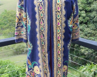Exotic Vintage Dazzling Velveteen Uzbek Metallic Embroidered Jacket