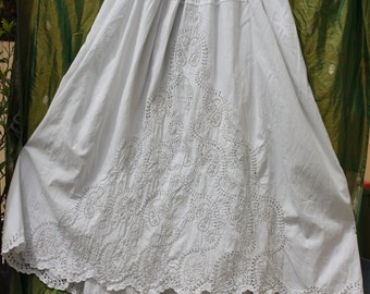 RARE Magnificent Antique Victorian Hand Embroidered Cutwork Petticoat