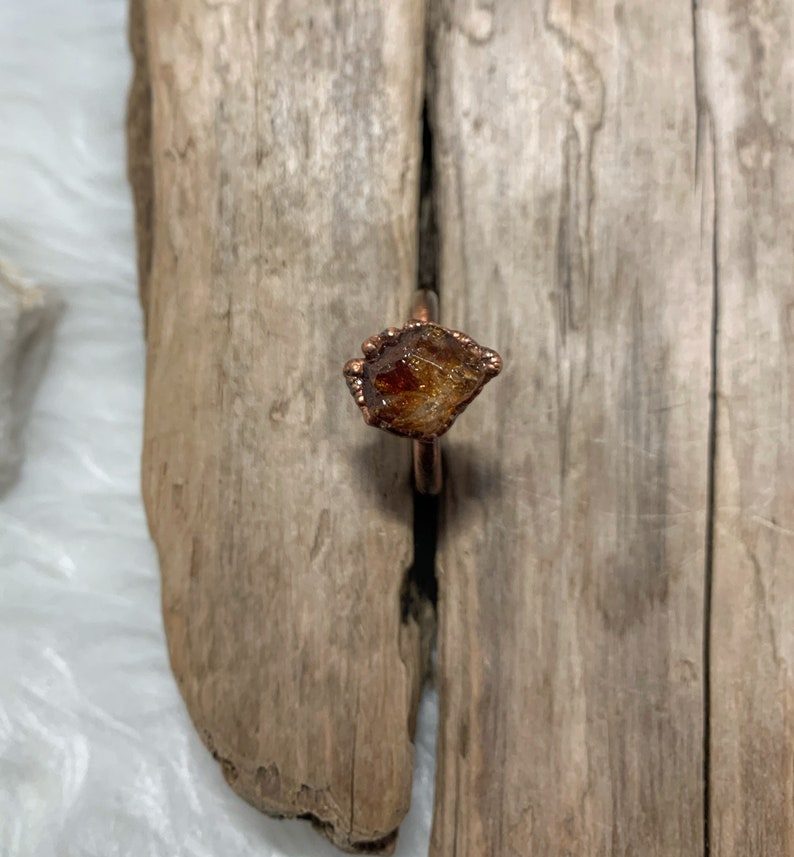 November Birthstone Size 5 Abundance Crystal Magical Gift Crystal Gemstone Jewelry Raw Stone Ring Copper Electroformed Citrine Ring