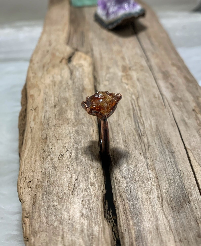 November Birthstone Size 5 Abundance Crystal Magical Gift Crystal Gemstone Jewelry Raw Stone Ring Copper Electroformed Citrine Ring