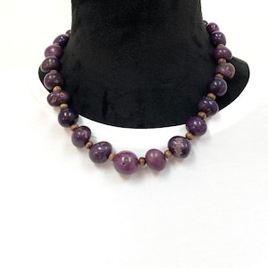 Deep Purple Beaded Necklace of Natural Materials - Wood & Tagua Nut - Women’s