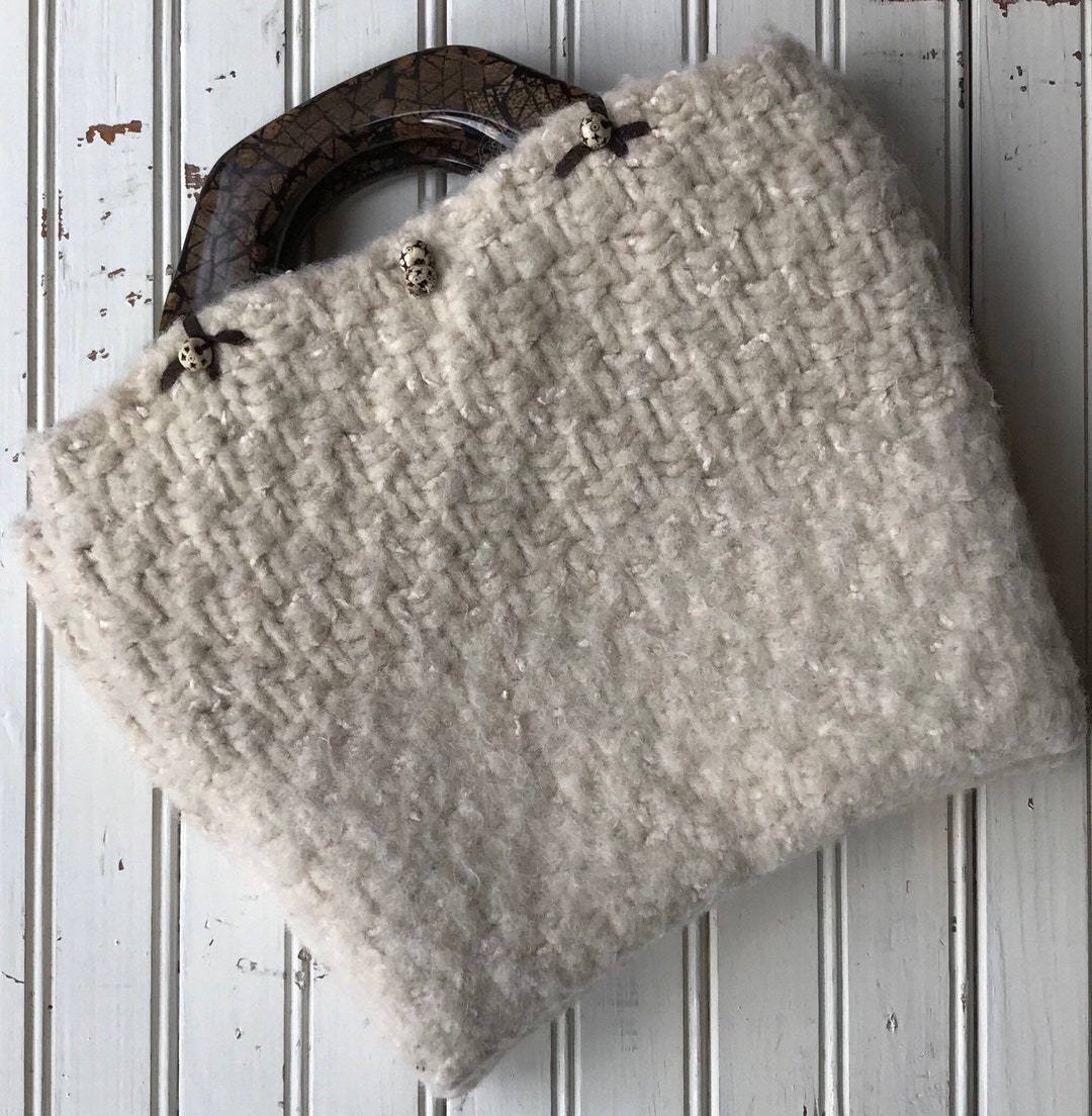 Lined and Felted Wool and Silk Handbag: Ivory Purse With Faux Tortoise ...