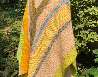 Hand Knit Poncho Fits Small to Large - Women’s Cape with Cotton, Wool, Mohair and Other Fibers