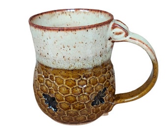 Cream Bee Mug - Coffee + Tea Mug- Honeycomb- Honeybee- Honey- Sea Foam-  Bee  Lover Mug- BEE to SEA