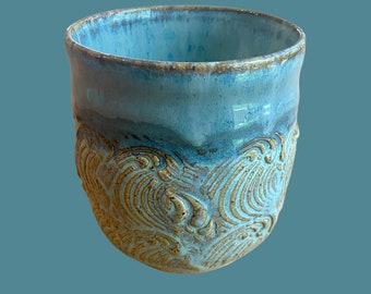 Waves Tumbler - Pottery Tumbler - Handleless Mug - Beach Mug -Beach Wine Glass - Beach Gift- Handmade Pottery- Beach Pottery