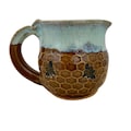 Handmade Bee Pottery Creamer: Honeycomb Design, Sea Foam Rim
