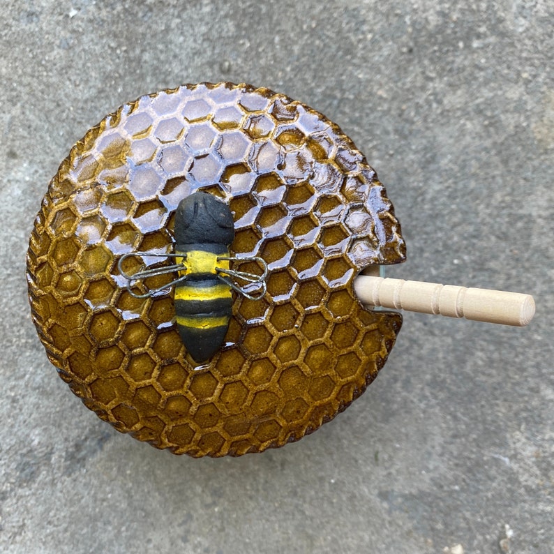 Honeycomb Honey pot Bee Honey Pot Honey Jar Bee Sugar Jar Honeycomb Honey Sea Foam Sugar Bowl Bee Pottery image 4