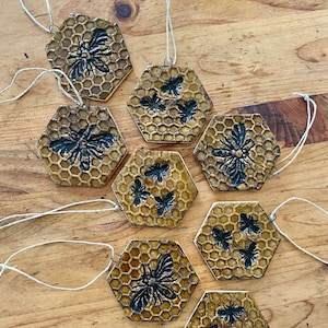 Bee Ornament - Honeycomb Ornament- Bee Gift- Beekeeper gift- honey gift- local honey- honeybee ornament- teacher christmas gift