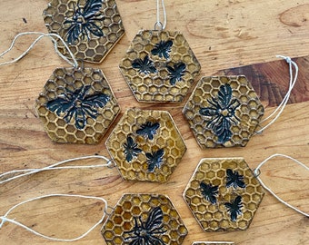 Honeycomb Bee Ornament - Teacher Gift, Beekeeper Present
