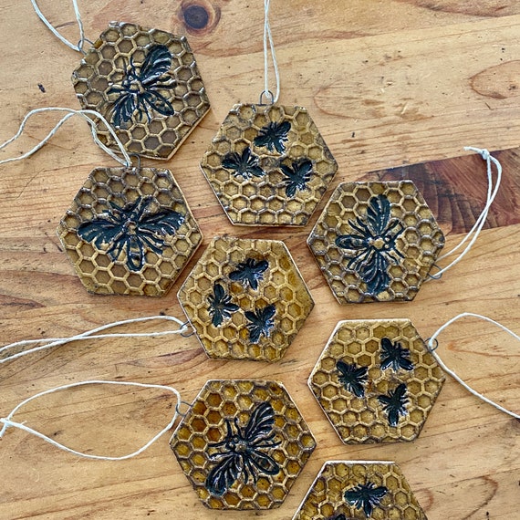 Honeycomb Bee Ornament - Teacher Gift, Beekeeper Present