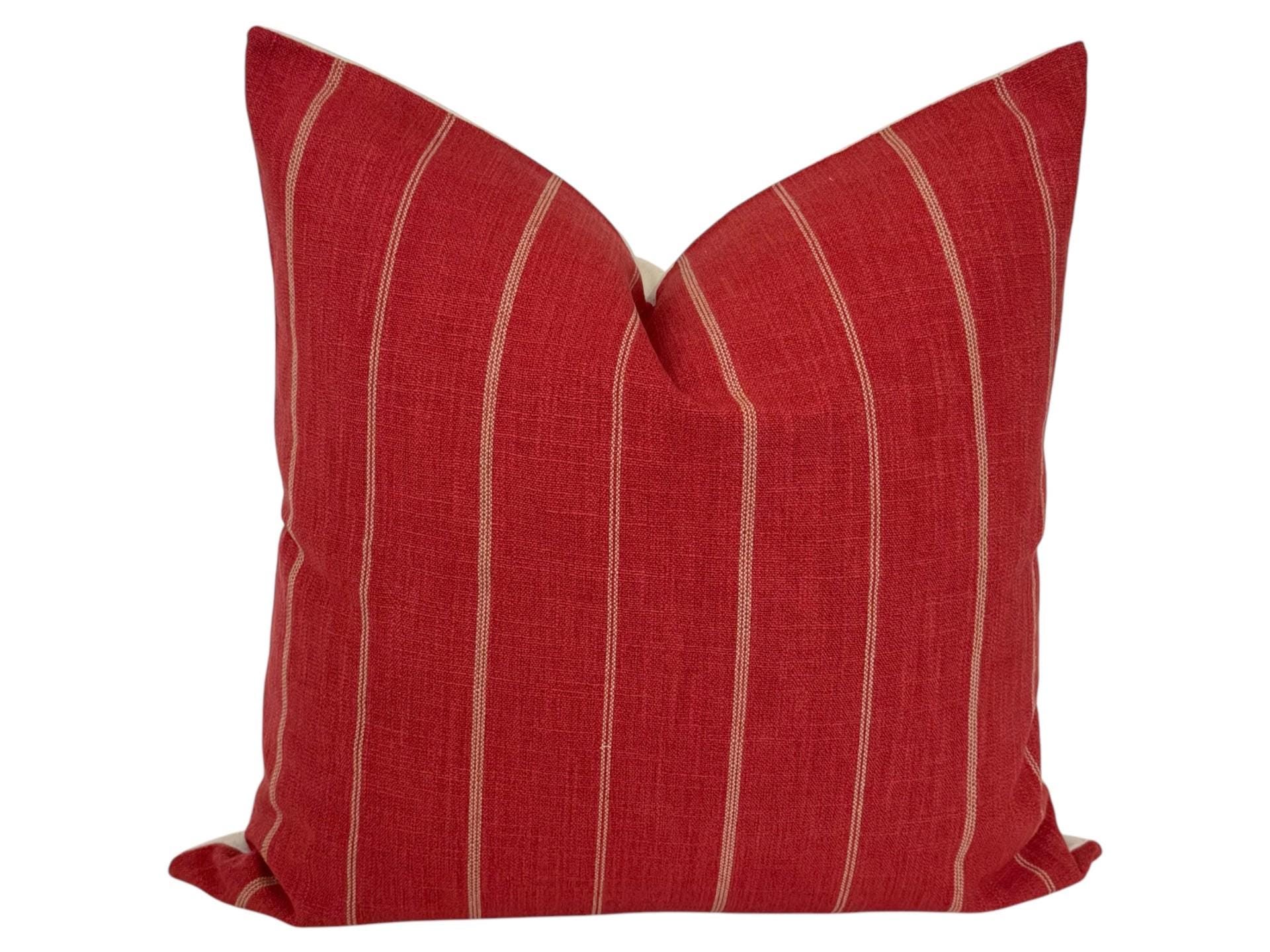 Red Striped Linen Pillow Cover: Farmhouse Throw Cushion