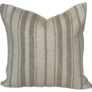 Neutral Striped Throw Pillow Cover | Beige & Cream Textured Lumbar Pillow | Handwoven Boho Farmhouse Cushion Cover | Modern Cozy Sofa Decor