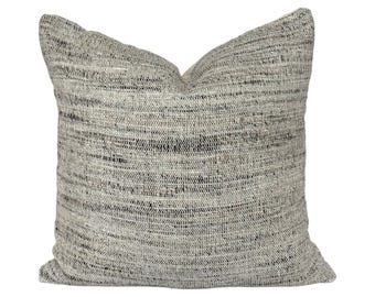 Handwoven Throw Pillow Cover: Tan & Black Speckled Weave