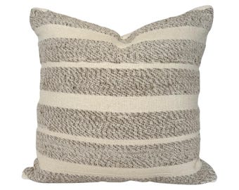 Handwoven Striped Throw Pillow Cover: Brown Beige Neutral Cushion