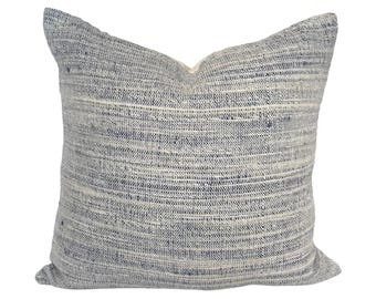 Handwoven Textured Throw Pillow Cover: Tan & Blue Speckled Cushion