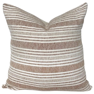 Neutral Rust Striped Throw Pillow Cover Handwoven Brown & Cream Boho Cushion Rustic Farmhouse Decorative Pillow Modern Minimalist Pillowcase