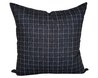 Black and White Windowpane Plaid Pillow Cover: Woven Throw Cushion