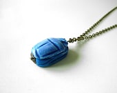 Scarab Necklace || Egyptian scarab || Egyptian jewelry || Turquoise || Ceramic || Scarab charm || Egyptian necklace || Handmade || Tribal