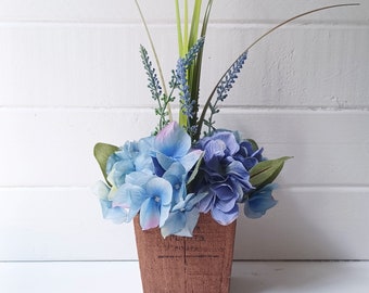 Blue Hydrangea Centerpiece, Garden Centerpiece, Blue Flower Arrangement, Blue Centerpiece, Floral Decor, Flower Decor