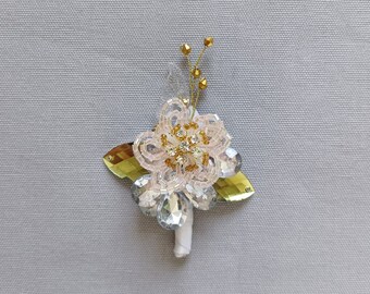 Flower Boutonniere, Wedding Boutonniere, Rhinestone Boutonniere, Garden Boutonniere, Garden Wedding