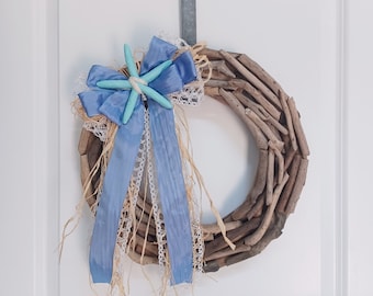 Aqua Blue Starfish Beach Wreath, Beach Wreath, Coastal Wreath, Coastal Home Decor