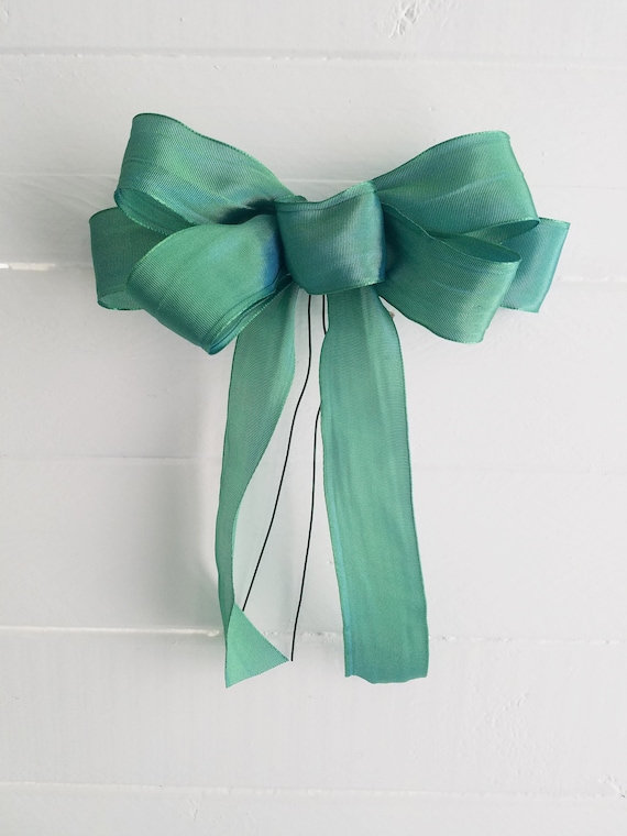 Small Green Wreath Bow, Green Beach Wreath, Green Wired Bow