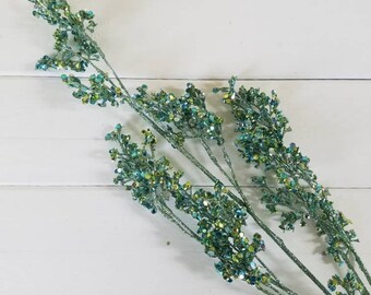 Aqua Sequin Branch, Aqua Floral Supplies, Wreath Supplies, Shimmering Decor Supplies, DIY Beach Decor Supplies, DIY Wedding Supplies