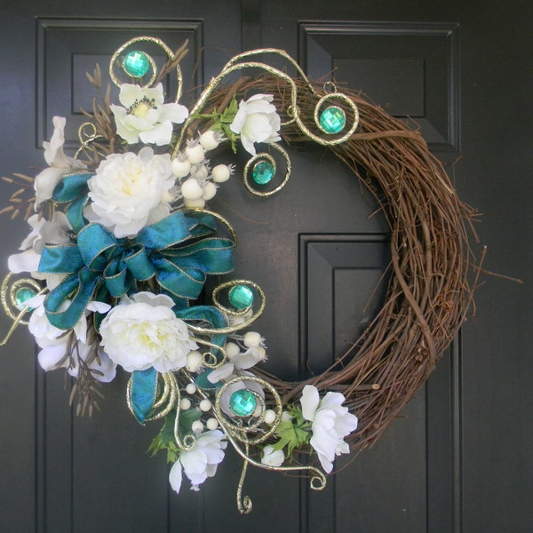 Christmas Wreath, Festive Holiday Wreath, Teal Christmas Wreath, Unique Christmas Wreath, Door Wreath, Christmas Door Decor