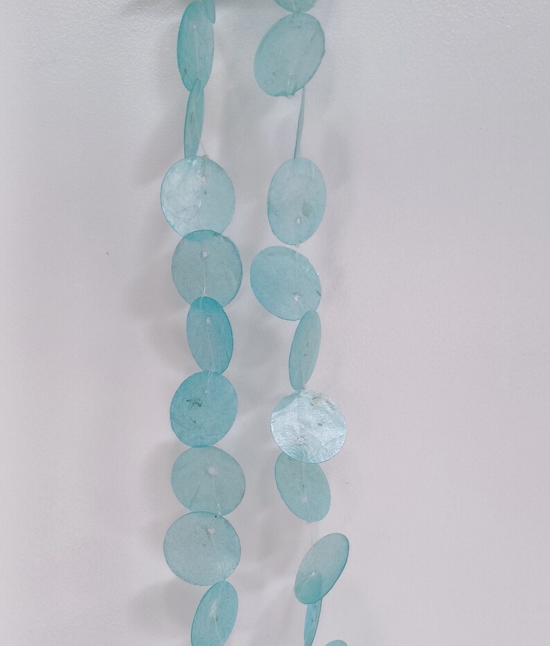 Aqua Blue Capiz Shell Garland, Beach Garland, Capiz Coastal Garland, Coastal Decor, Beach Decor, Beach Wedding Decor, Beach Wall Decor image 1