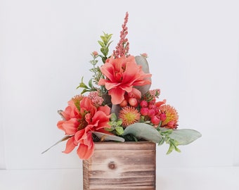 Dahlia Floral Arrangement, Floral Centerpiece, Coral Pink Centerpiece, Table Centerpiece, Wedding Centerpiece