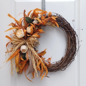 Fall Foliage Door Wreath, Fall Door Wreath, Rustic Fall Wreath, Orange Fall Wreath