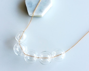 Small Bubbles Necklace | glass necklace, glass beads necklace, gold necklace, short necklace, clear necklace, beaded necklace, transparent |