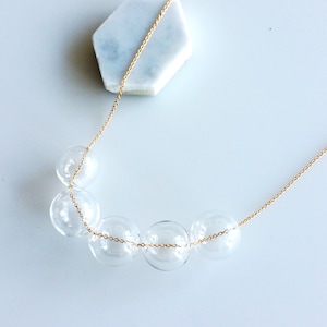 Small Bubbles Necklace | glass necklace, glass beads necklace, gold necklace, short necklace, clear necklace, beaded necklace, transparent |