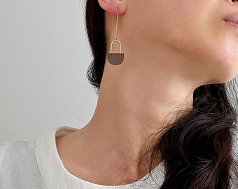 Short Loop Earrings | minimalist gold and black geometric dangle earrings - modern and stylish