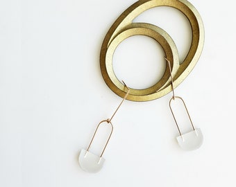 Long Loop Earrings | minimalist gold and brown geometric dangle earrings - modern and stylish