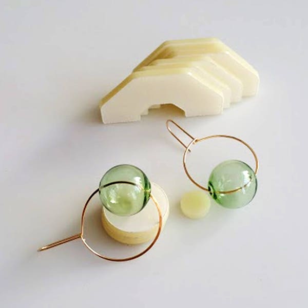 ROUND & ROUND GREEN | circle earrings, gold earrings, bubbles, clear, dangle earrings, minimalist earrings, glass jewelry |